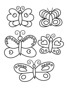 Butterfly Set Of 5 For Kids Coloring Pages Pdf, Free Vectors File